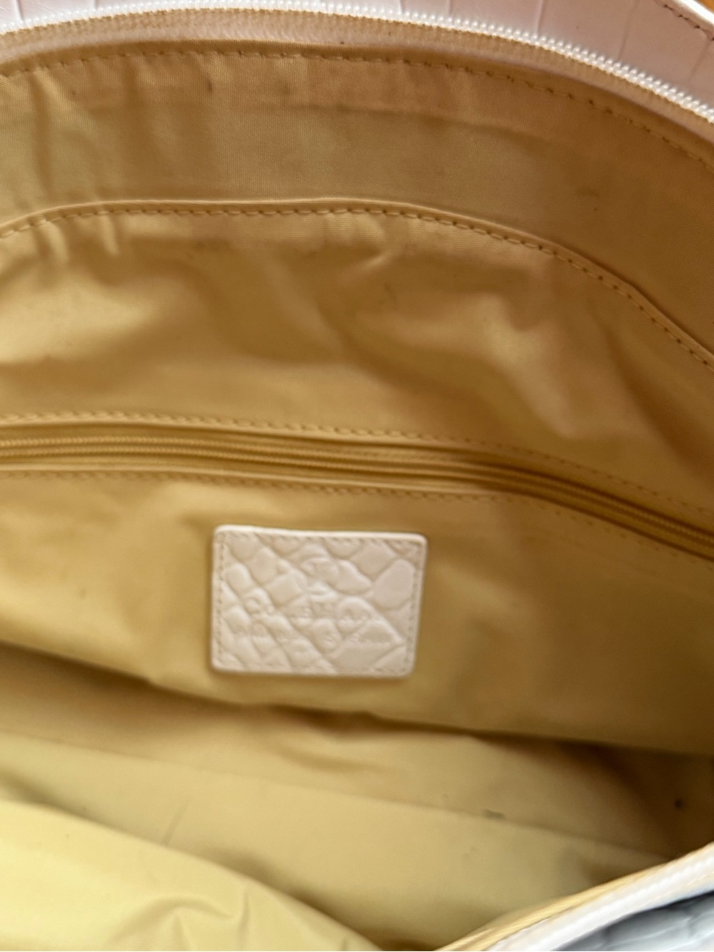 Cole Haan White Croc-Embossed Trim Straw Tote with Silver Buckle - Picture 8 of 13